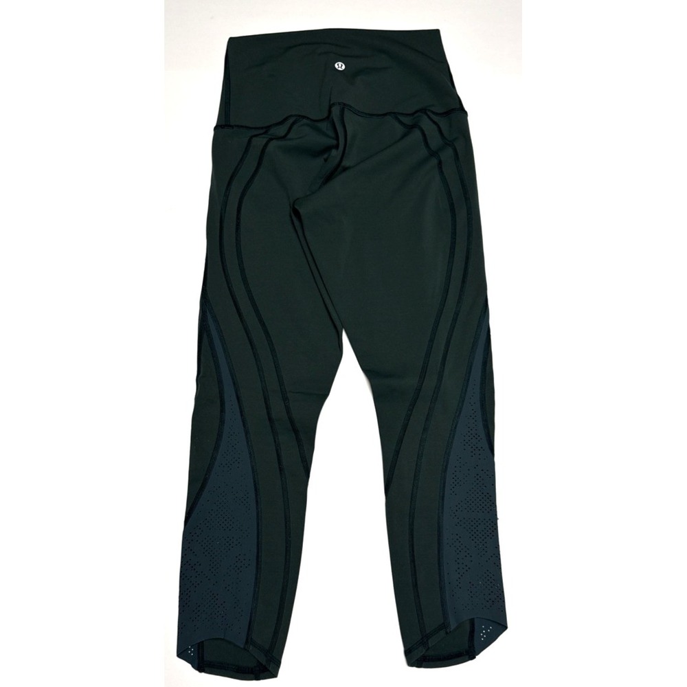 Lululemon Forest Green Mesh Panelled 3/4 Length Cropped Activewear Leggings Sz 4